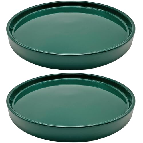 Yukfona Ceramic Plant Saucer Tray 2 Pcs 6.4 Inch Green, 6.4" OD x6.02 ID x0.9 Deep| Fits Flower pots Bottom≤ 6.02", Heavy Duty Glazed Round Planter Drip with Catch Basin for Indoor Outdoor Plants