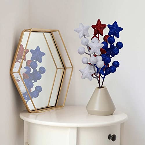 Msuiint 12 Pcs Artificial Glitter Berries Stems, 8Inch White Red And Blue For 4Th Of July Decor Flowers Arangement Fake Berry Branch For Independence Day Decor Party Home Table #TOP2