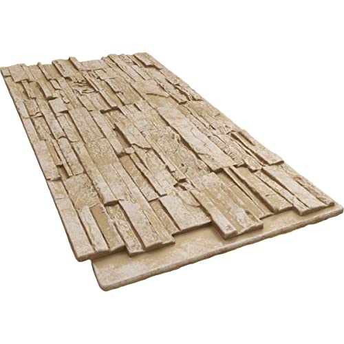 Ekena Millwork 48 5/8"W x 24 3/4"H x 1 1/4"D Cascade Stacked Stone, StoneWall Faux Stone Siding Panel, Sandstone