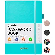 Comkiso Password Book with Individual Alphabetical Tabs Laminated, Large Print Password Keeper Book for Seniors, A5 Hardcover Internet Password Log Book to Record Website Login Details - Aquamarine