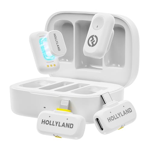 Hollyland Lark A1 Combo - Mini micrófono inalámbrico para iPhone y Android (2 TX + USB-C RX + Lightning RX + Estuche de Carga), micrófono magnético para Youtube, TikTok, podcasts y Vlogs (Blanco)