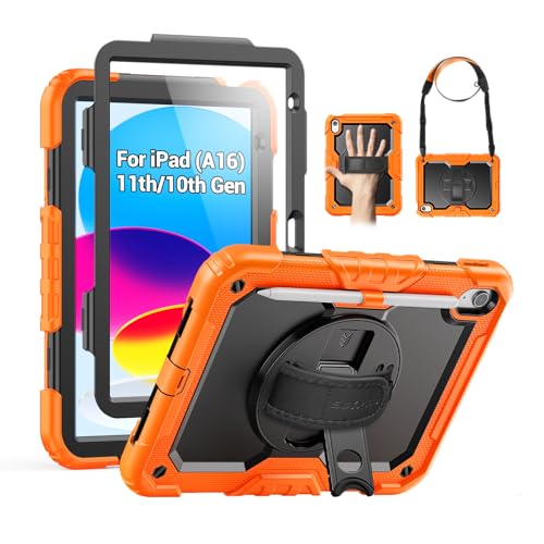 SEYMAC Case for iPad (A16) 11th/10th Generation 10.9", Black/Orange