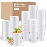 Sabary 25 Pack 32 oz Insulated Foam Cups with Lids White Disposable Coffee Cups with Lids Insulated Beverage Disposable Cups for Coffee Tea Hot Cocoa Soup Soda Juice Hot Cold Drinks