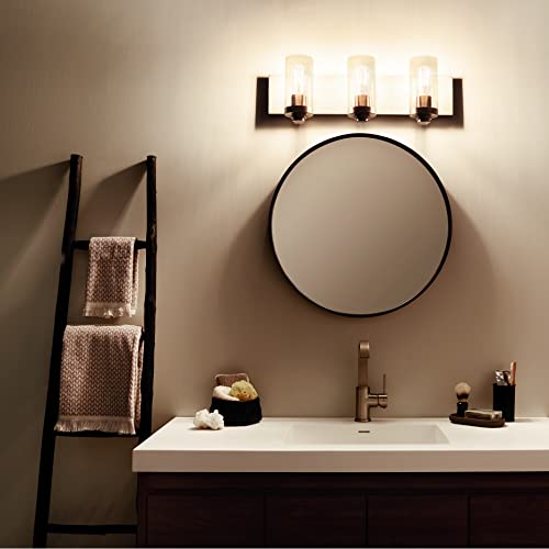 Kichler Lighting Dalwood 24" 3 Light Vanity Light With Clear Seeded Glass With Classic Pewter And Distressed Aged Wood Accent Finish #TOP6