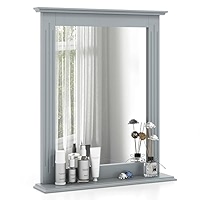 Tangkula Bathroom Wall Mirror with Shelf, Rectangle Over