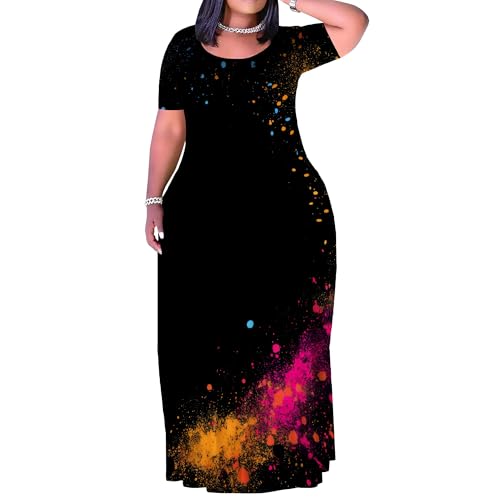 Image of PinkPatty Plus Size Dress for Women Casual Crew Neck Short Sleeve Maxi Dress Oversized Summer Beach Dresses with Pockets
