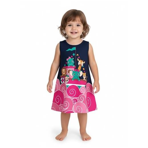 Vestido infantil verão 100% algodão Kyly Tam 1 a 3 Anos (BR, Idade, 1 Ano, Marinho)
