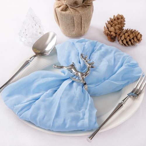 Image of MLMC 10 Pack Light Blue Cheesecloth Napkins Bulk Washable Cloth Napkins Set of 10 21 inchx21 inch Rustic Boho Baby Blue Gauze Dinner Table Napkins for Baby Shower Birthday Wedding Reception Decor