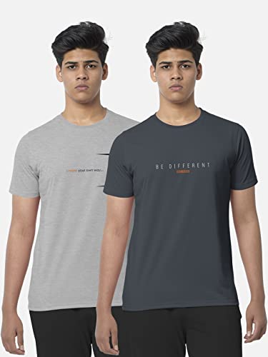 Image of BULLMER Black Trendy Typographic Printed Round Neck Half Sleeve Tshirt for Men