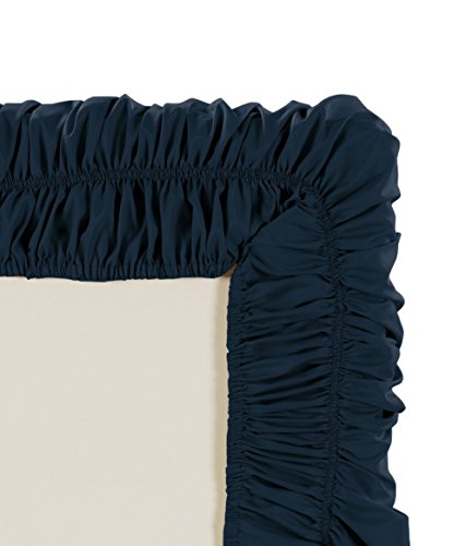 Fancy Collection Queen - King Easy Fit Bed Ruffle Wrap Around Elastic Bed Skirt With 17" Drop New Easy Install Solid Navy Blue New #TOP1