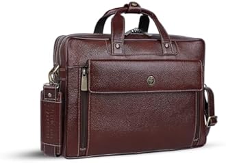 HAMMONDS FLYCATCHER Genuine Leather Office Bag for Men .6 Inch Professional Leather Laptop Bag for Men Adjustable Strap and Multiple Compartments Leather Bag for Men Warranty Brown, M