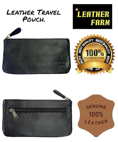 Image of Leather Travel Pouch - Beautifully Handcrafted YKK Zippered Pouch Handmade - 8 x 4 inches.(BLACK)