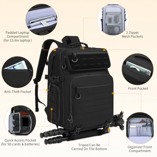 Mochila Profesional para Cámara HAMBOLY Negra Impermeable miniatura 3