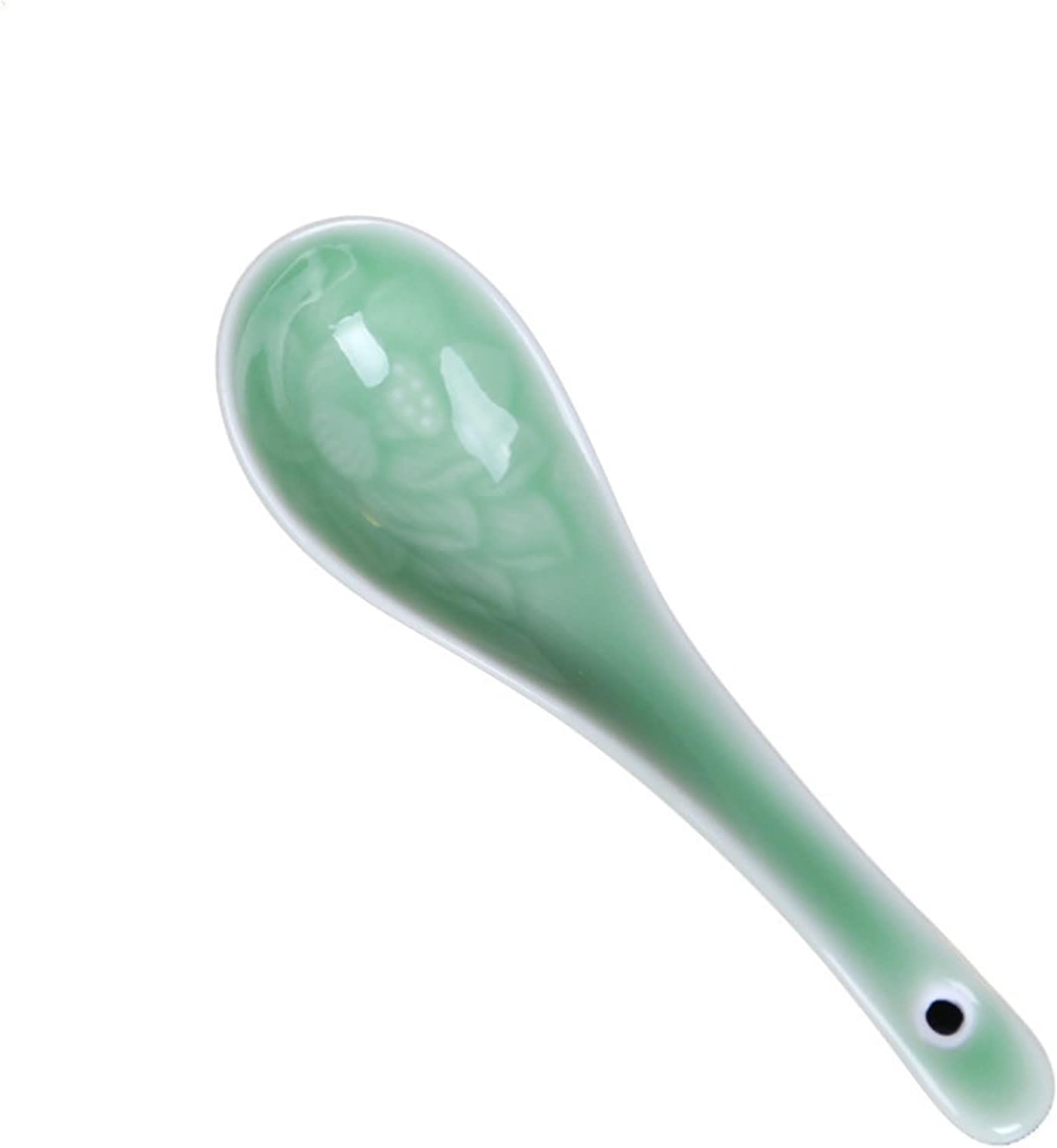 Dinner spoon set Soup Spoon Celadon Cutlery Green Lotus Pattern Spoon, Suitable for Soup, Gravy, Cake, Oatmeal, Dumplings Dinner Spoon/Soup Ladles