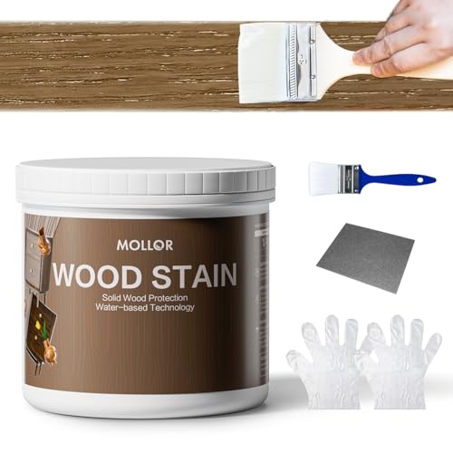 Mollor Tinte Madera Base Acuosa, Aceite Con Variados Finish Para Muebles Interior Exterior, Revestimientos, Armarios, Secado Rápido, Bajo Olor 500g, Natural Con Herramientas