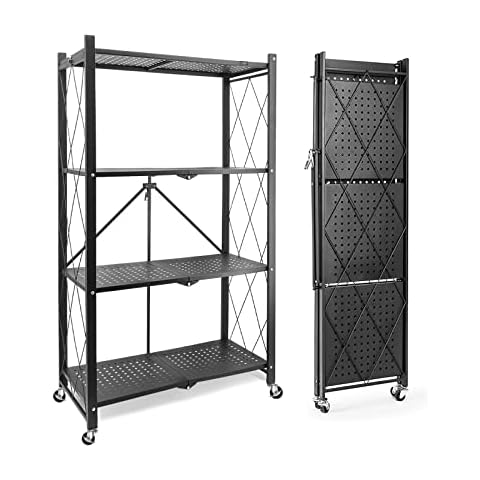 Estantería de metal plegable con 4 estantes y ruedas Cover