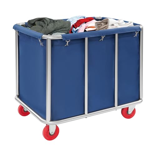 Carrello portabiancheria grande in acciaio inox commerciale con ruote, per la casa, hotel, 300 l, portata 117 kg, 90 x 65 x 80 cm