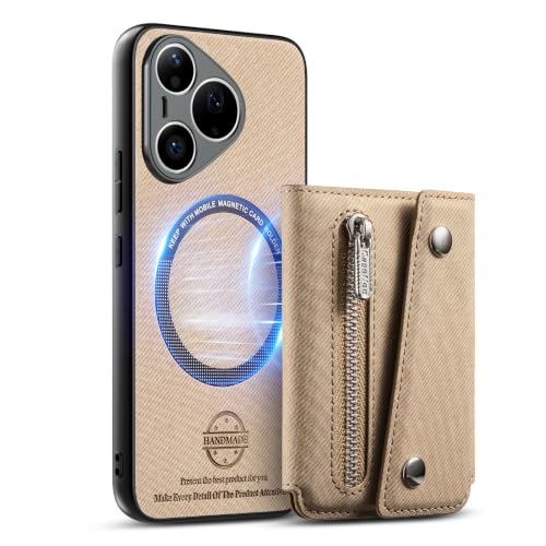 Étui portefeuille magnétique Huawei Pura 90 Pro antichoc kaki avec fermeture