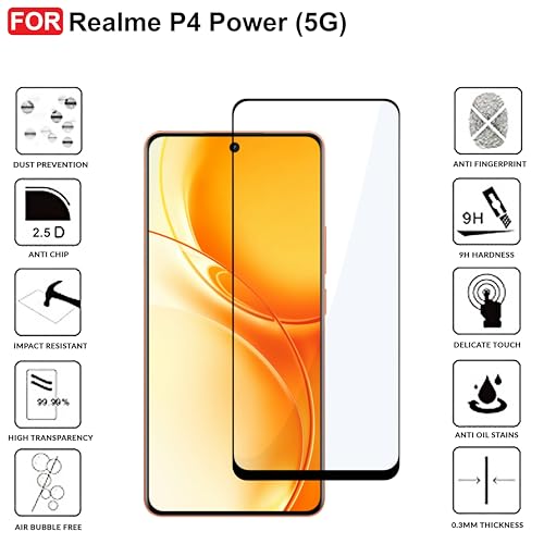 Image of CEDO Tempered Glass for Realme P4 Power (5G) | Screen Protector Full HD Quality Tempered Glass Anti-Scratch Edge to Edge Coverage with Easy Installation Kit (Black)