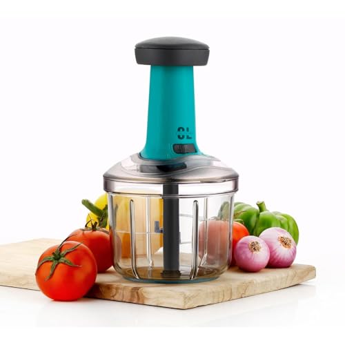 Image of Manual Hand Push Vegetable Chopper for Kitchen Use 1000 ml | Plastic Body & Stainless Steel Blade | Onion Cutter for Ginger, Garlic, Salad, Tomato, Potato | BPA Free | Pack of 1