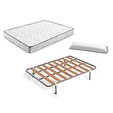 La oferta incluye somier con patas de lama 100mm + colchón aloe vera + almohada de fibra siliconada
