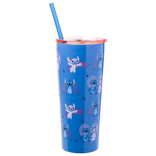 Image of Silver Buffalo Disney Lilo and Stitch Featuring Angel and Stitch Double Walled Stainless Steel Tumbler, 22 Ounces