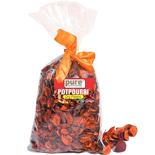 Image of Pure Source india Unscented Dried Flowers Leaves Potpourri Bag for Home Decoration Room Office Bathroom Vase Fillers (50 GM RED) (50 GM Potpourri Bag Orange)