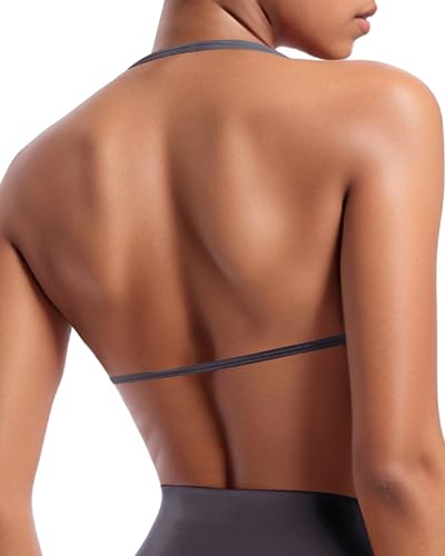 Image of OMKAGI Halter Sports Bras for Women Padded Strappy Bra Open Back Workout Gym Crop