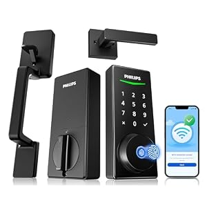 Philips WiFi Smart Lock with Front Door Handle Set, Built-in WiFi, APP Remote & Voice Control, Fingerprint Keyless Entry Door Lock, Keypad Deadbolt Smart Locks for Front Door, Auto-Lock, Backup 2 Keys
