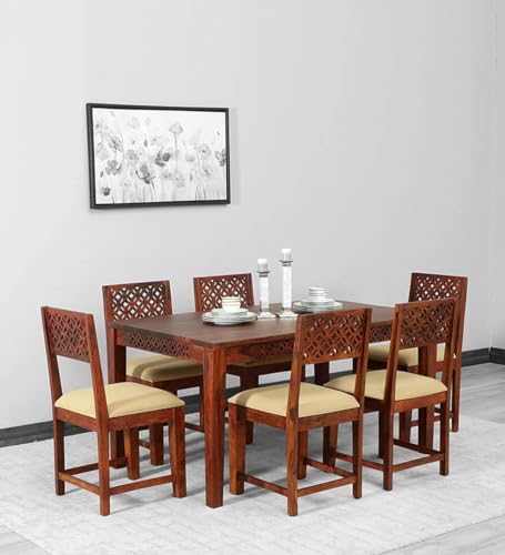 Image of CUSTOM DECOR Solid Sheesham Wood 6 Seater Dining Table Set (Pure Sheesham Wood)