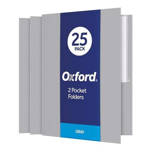 Oxford Twin-Pocket Folders, Textured Paper, Letter Size, Gray, Holds 100 Sheets, Box of 25 (57505EE)
