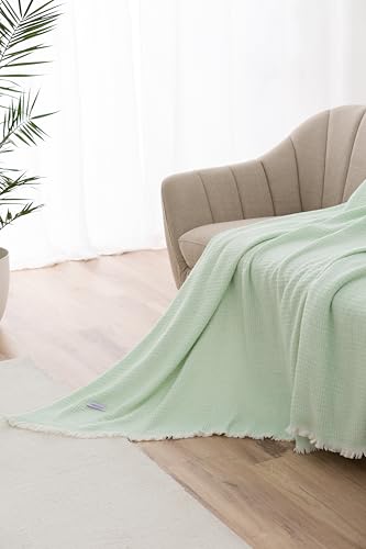 Miniatura 4 de Todocama - Manta De Algodón Extrasuave Con Diseño Gofre, Colcha Multiusos Four Seasons Para Sofá, Cama, Funda Decorativa Y Manta Fular, Verde Mint, 230x240cm .