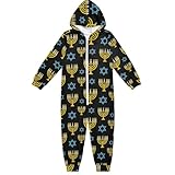 JULYTO Pyjamas Onesie Hanukkah Menorah Pattern Onesie Long Sleeve Pjs with Pockets Costume Pajamas Sleepwear Cosplay 13-14Y