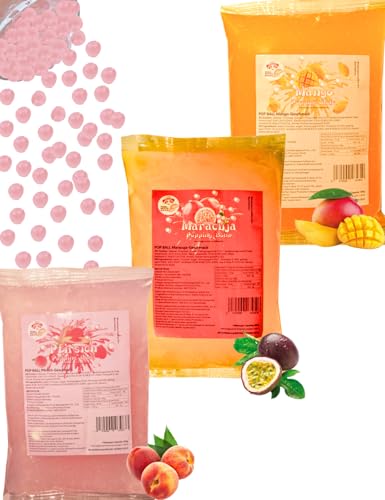 Bubble Tea Popping Boba Mix - 3 x 600g Packung Boba Fruchtperlen...