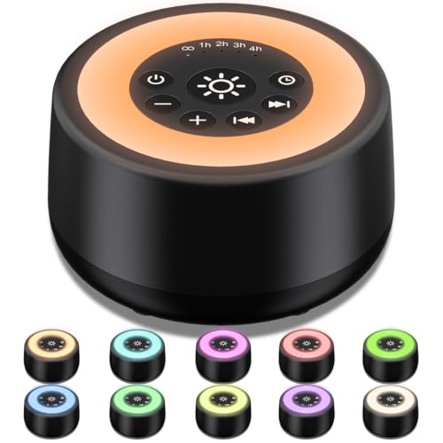 Sleepbox Sound White Noise Machine with 25 Soothing Sounds 10 Colors Warm Night Light 4 Brightness Levels 32 Volume Levels 5 Timer and Memory Function Perfect for Kids Adults Seniors Sleeping Black