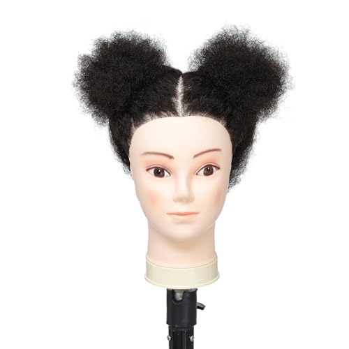 Tcwuzick Ausbildung Kopf African American mit 100% Echthaar Schaufensterpuppe Kopf Kosmetologie Afro Haar Manikin Kopf für Praxis Styling Flechten...