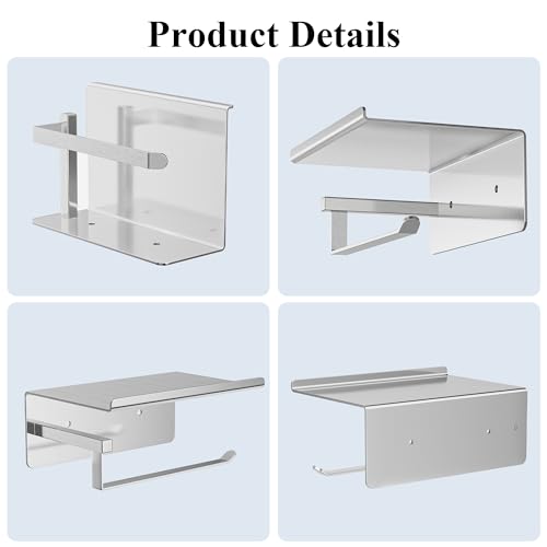 susswiff Soporte para papel higiénico con estante cromado – Soporte para rollos de papel higiénico, autoadhesivo, sin taladrar, soporte de papel higiénico para baño, acero inoxidable, plateado - imagen 6