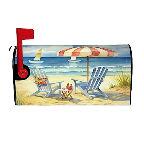Image of Summer Mailbox Covers Magnetic Standard Size 18 inch X 21 inch Beach Life Mail Box Cover Summer Nautical Magnetic Post Wraps Letter Box Cover for Home Garden Yard Decor