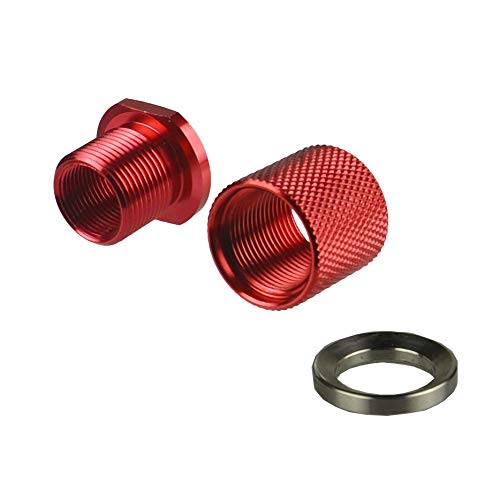 TWP 1/2-36 TPI Thread Protector with 5/8-24 TPI Outside Thread, 1/2x36 TPI to 5/8x24 TPI Convertor. + 5/8x24 TPI Thread Protector and a Crush Washer, Aluminum Red