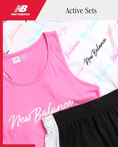 New Balance Conjunto de shorts para meninas – Camiseta de desempenho de 3 peças, regata e shorts de