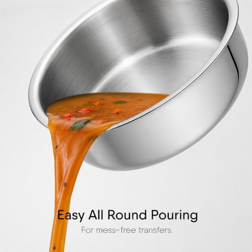 Image of Triply Stainless Steel Langdi Tope - 22 cm / 2.2 litres | Multipurpose Stainless Steel Extra Shallow Tope | Induction Friendly for Every Day Use