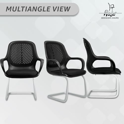 Image of ROSE Zaria | 3 Years Brand Warranty | Ergonomic mesh mid-Back Office Chair, Perfect for Study, Work from Home, revolving, Rolling Computer Desk Chair (Black, Visitor)