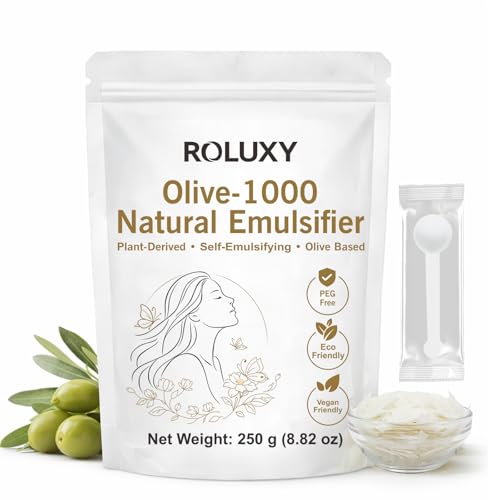 ROLUXY Olive-1000 Natural Emulsifier | 100% Pure Emulsifying Wax 250g (8.82oz) | PEG-Free Self-Emulsifying for DIY Skincare & Haircare Cetearyl Olivate & Sorbitan Olivate | Olivem 1000 Emulsifier