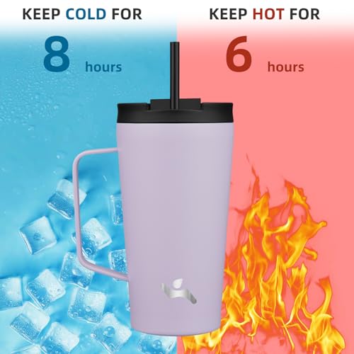Image of Konokyo 18 oz Insulated Tumbler with Handle & Straw, Stainless Steel Mug