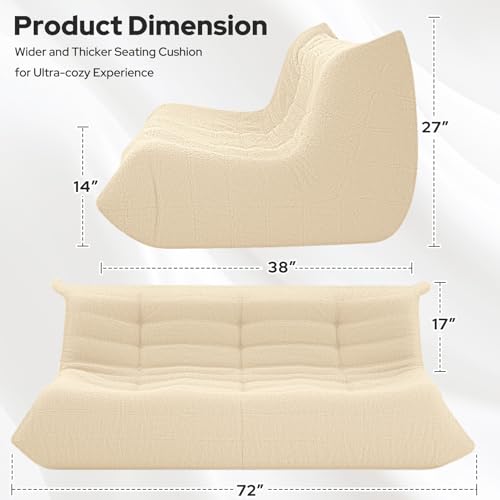 Image of HABUTWAY Bean Bag Chairs Fireside Lazy Floor Sofa,3 Seater,Khaki