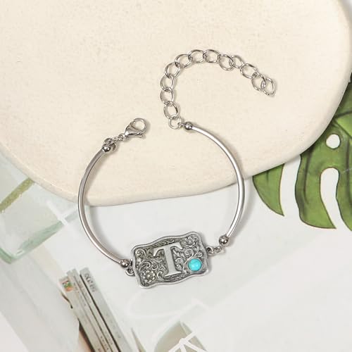 Image of Belt Buckle Bracelet Initial Letter A-Z Bracelets Western Cow Tag Bracelet Belt Buckle Necklace Western Style Initial Letter Pendant Necklace