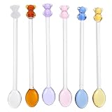 SWOOMEY 6-teiliges Dessertlöffel-Set aus Glas: Wiederverwendbare Kaffeerührlöffel mit Bärengriff...