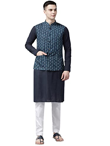 Veste Nehru homme en coton bleu imprimé idéale pour vos soirées d'été