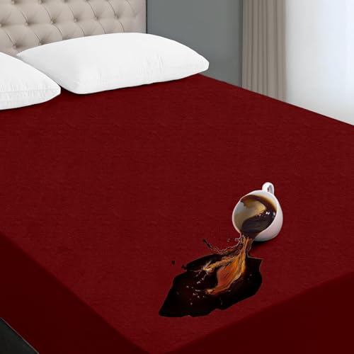 Image of Ayka 100% Waterproof Cotton Terry Mattress Protector Single Size Breathable Hypoallergenic Noiseless Ultra Soft Fitted Bed Protector 78x36 inch Mattress /Bed Cover (Single 78 * 36 inch | 6.5x3 ft, Maroon)
