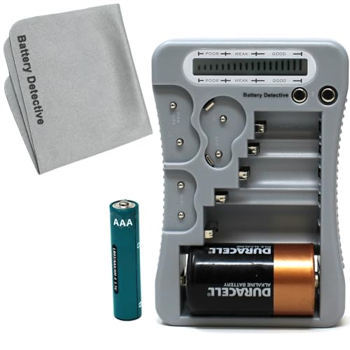 Battery Detective 12 Type Battery Tester with LCD Display, AAA Battery & Cloth, for Household Batteries AA AAA C D 9V CR2032 CR123A N/LR1 CR2 CR-V3 2CR5 CR-P2 1.5V/3V Button Cell Batteries (Grey)